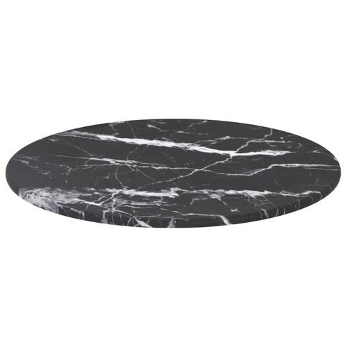 Bordplade Ø30x0,8 cm hærdet glas med marmordesign sort