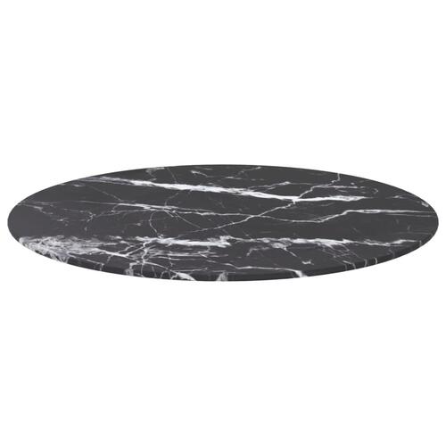 Bordplade Ø60x0,8 cm hærdet glas med marmordesign sort