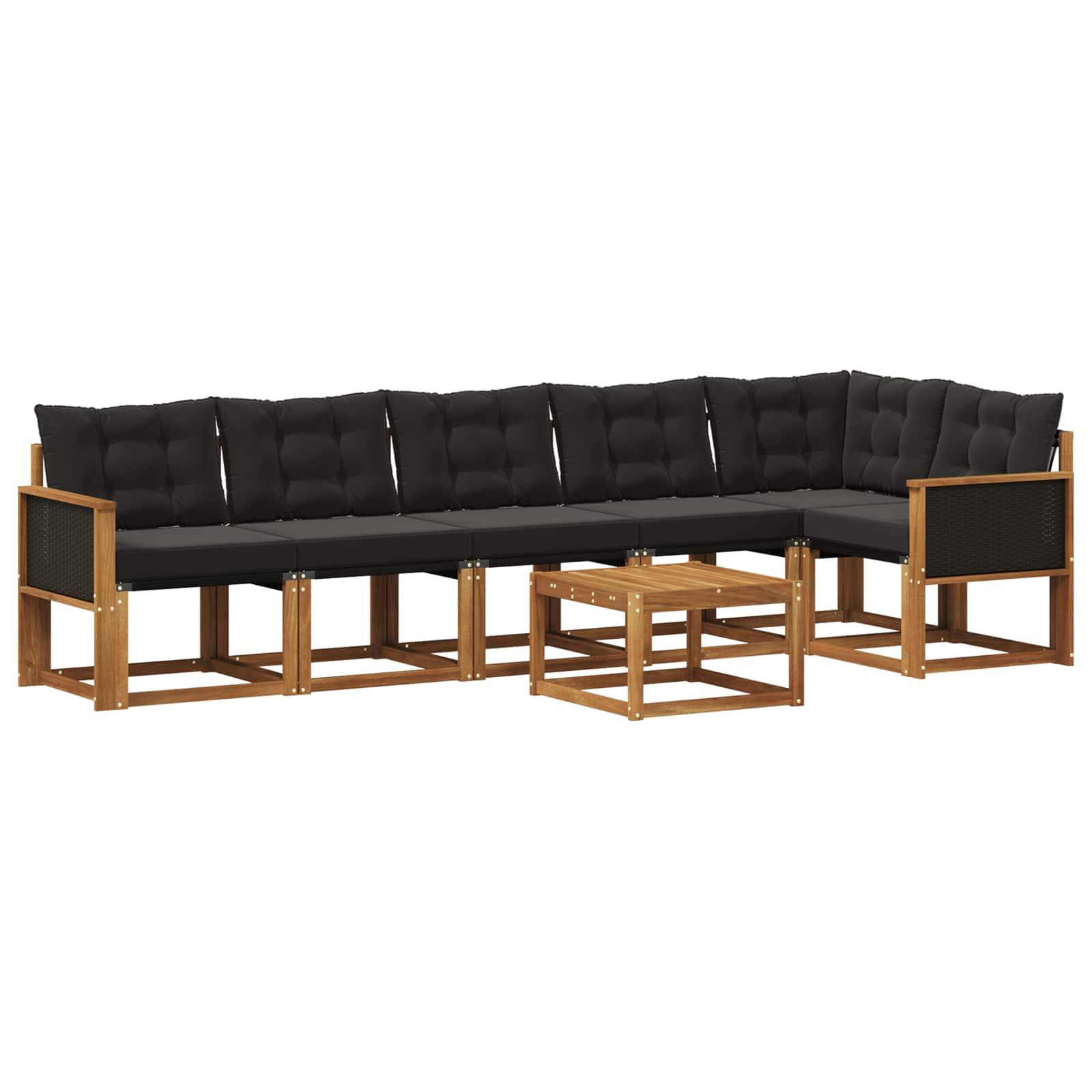 Udendørs Sofagruppe Med Pude 7 Dele - Naturfarvet og sort / Sort rattan
