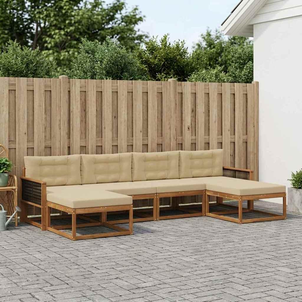 Udendørs Sofagruppe 6 Dele Massivt Akacietræ - Naturlig og beige / Sort reb