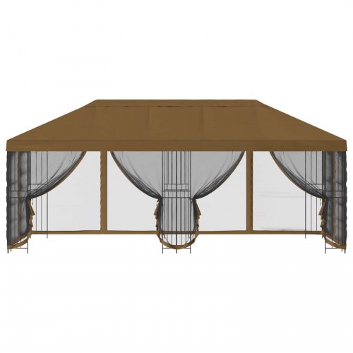 Pavillon med sidetapper 6 x 3 m Gråbrun Polyester og Stål 190