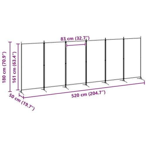 6-panel rumdeler i stof - beige, 520 × 180 cm, foldbar