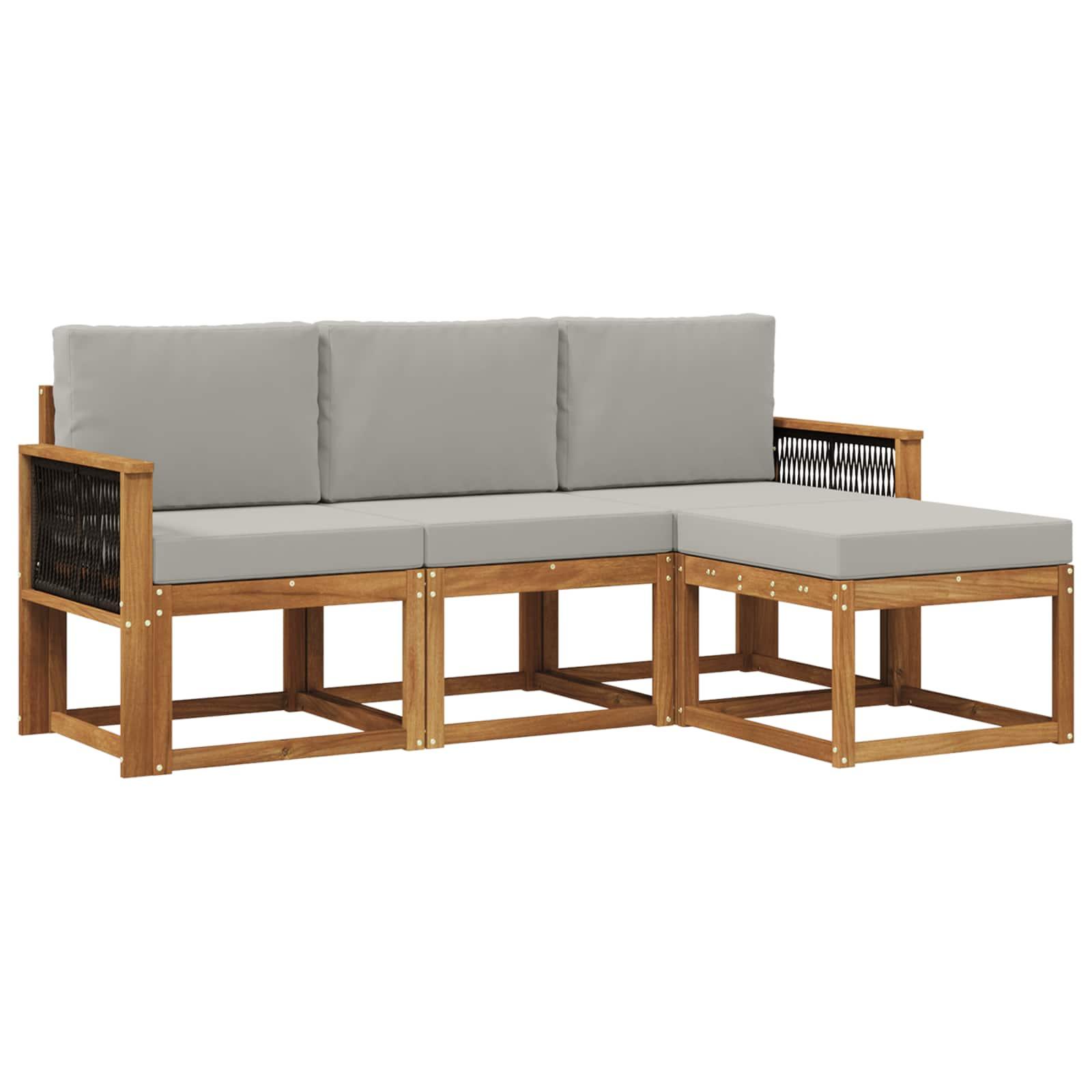 Udendørs Sofagruppe 4 Dele - Naturfarvet og lysegrå / Sort reb