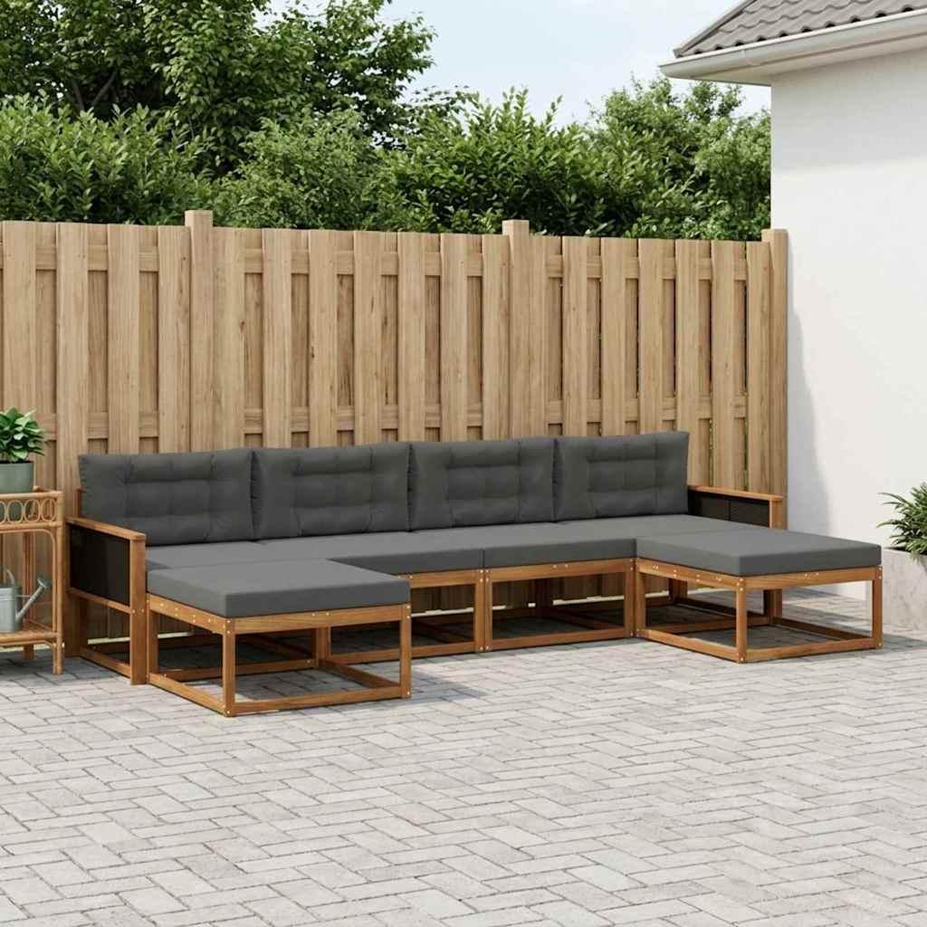 Udendørs Sofagruppe 6 Dele Massivt Akacietræ - Naturlig og antracit / Sort rattan