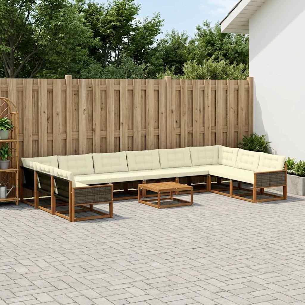 Udendørs Sofagruppe Med Pude 11 Dele - Natur og cremefarvet / Grå rattan