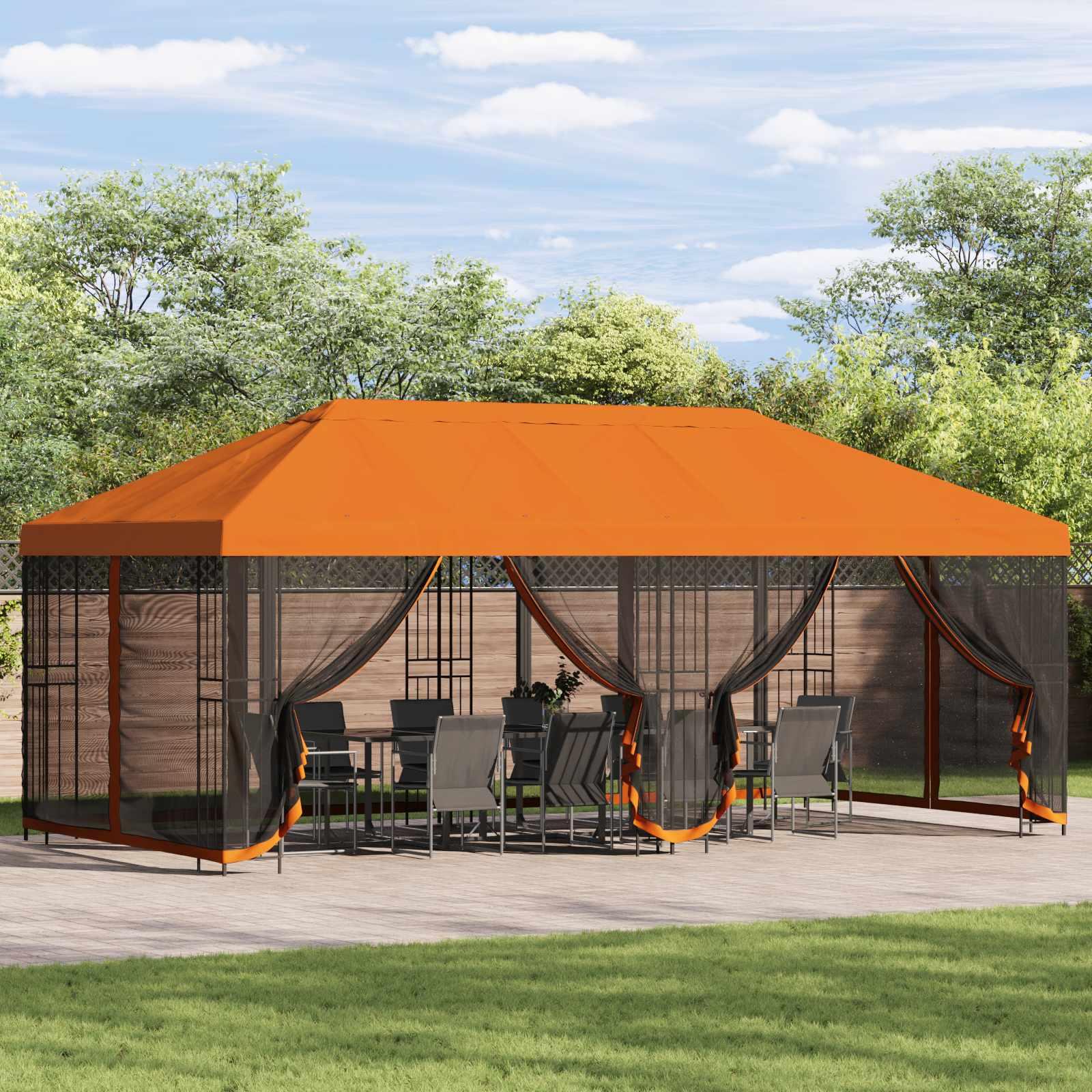 Pavillon med sidetapper 6 x 3 m Orange Polyester og Stål 190