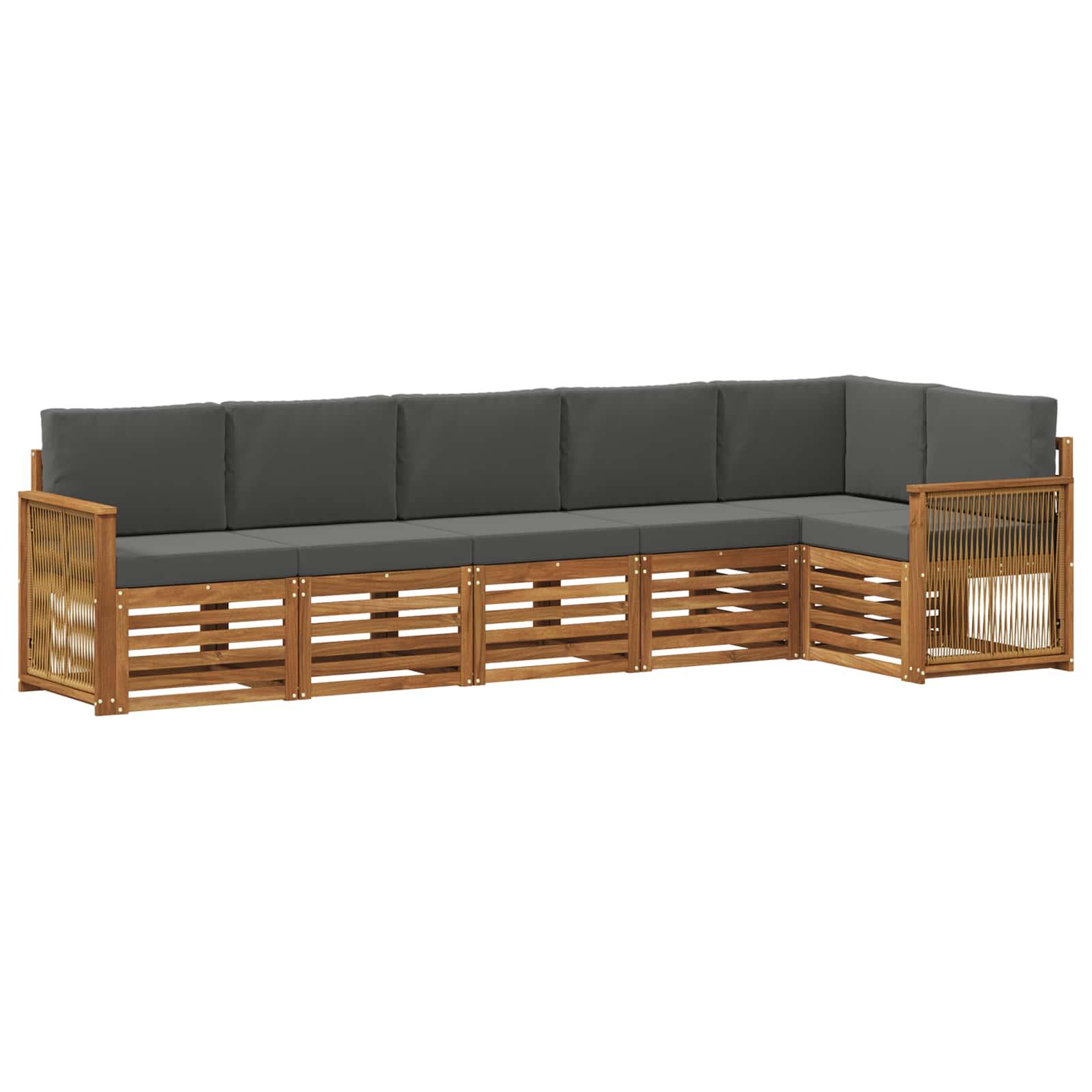 Sektionalsofa sæt til terrasse - 5 dele i akacietræ, naturlig/antracit