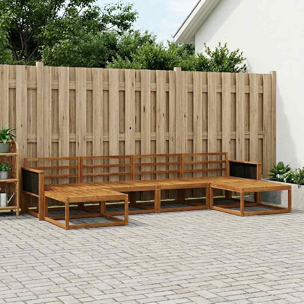 Udendørs Sofagruppe 6 Dele Massivt Akacietræ - Naturfarvet / Sort rattan
