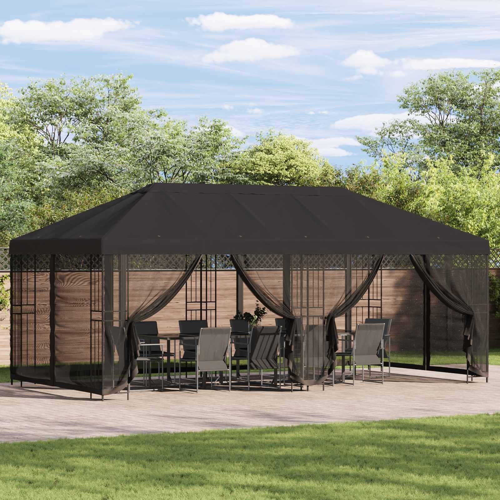 Pavillon med sidetapper 6 x 3 m Antracit Polyester og Stål 190