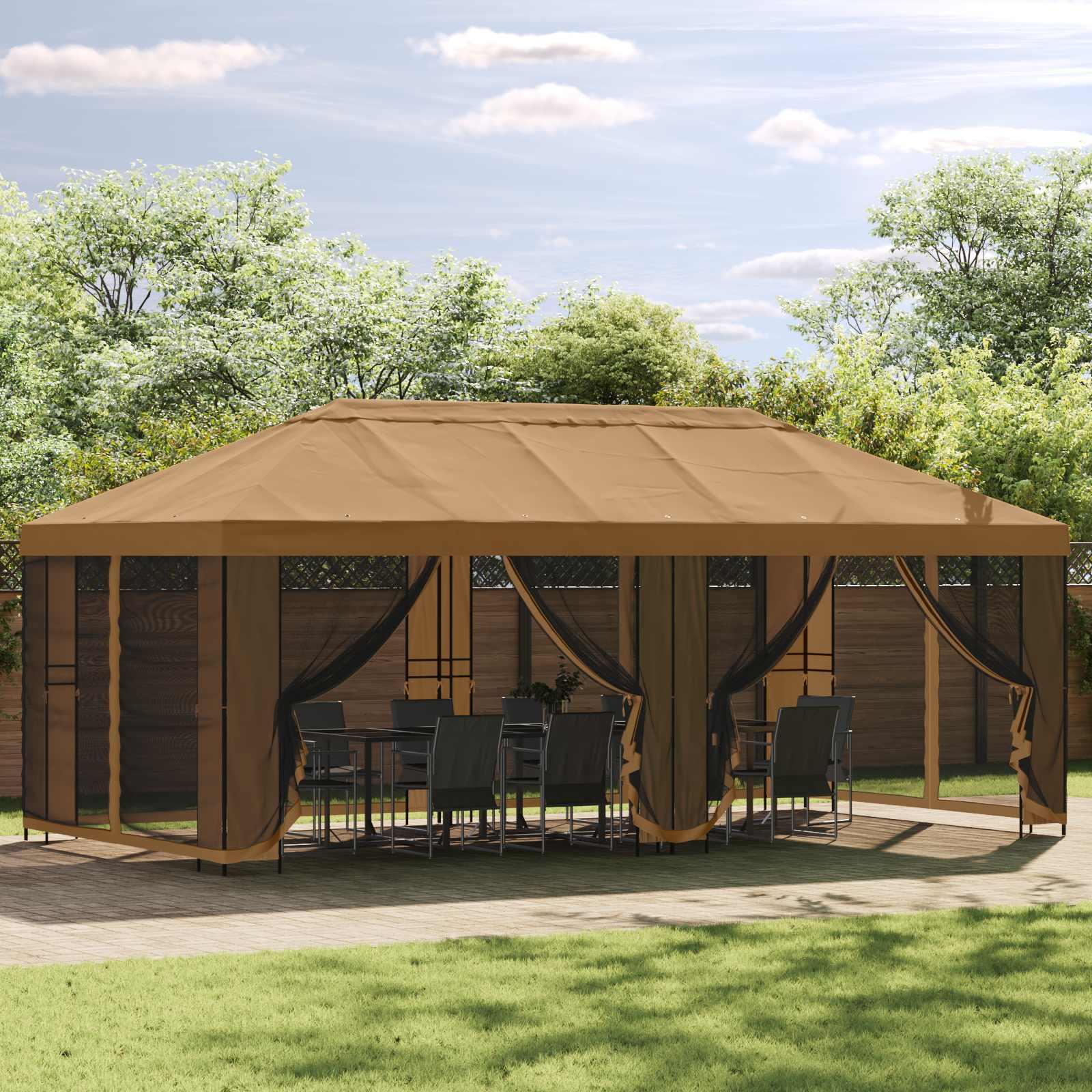 Pavillon med sidetapper 6 x 3 m Beige Polyester og Stål 190