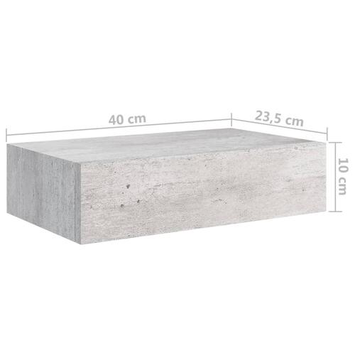 Hylder med skuffe 2 stk. 40x23,5x10 cm MDF betongrå