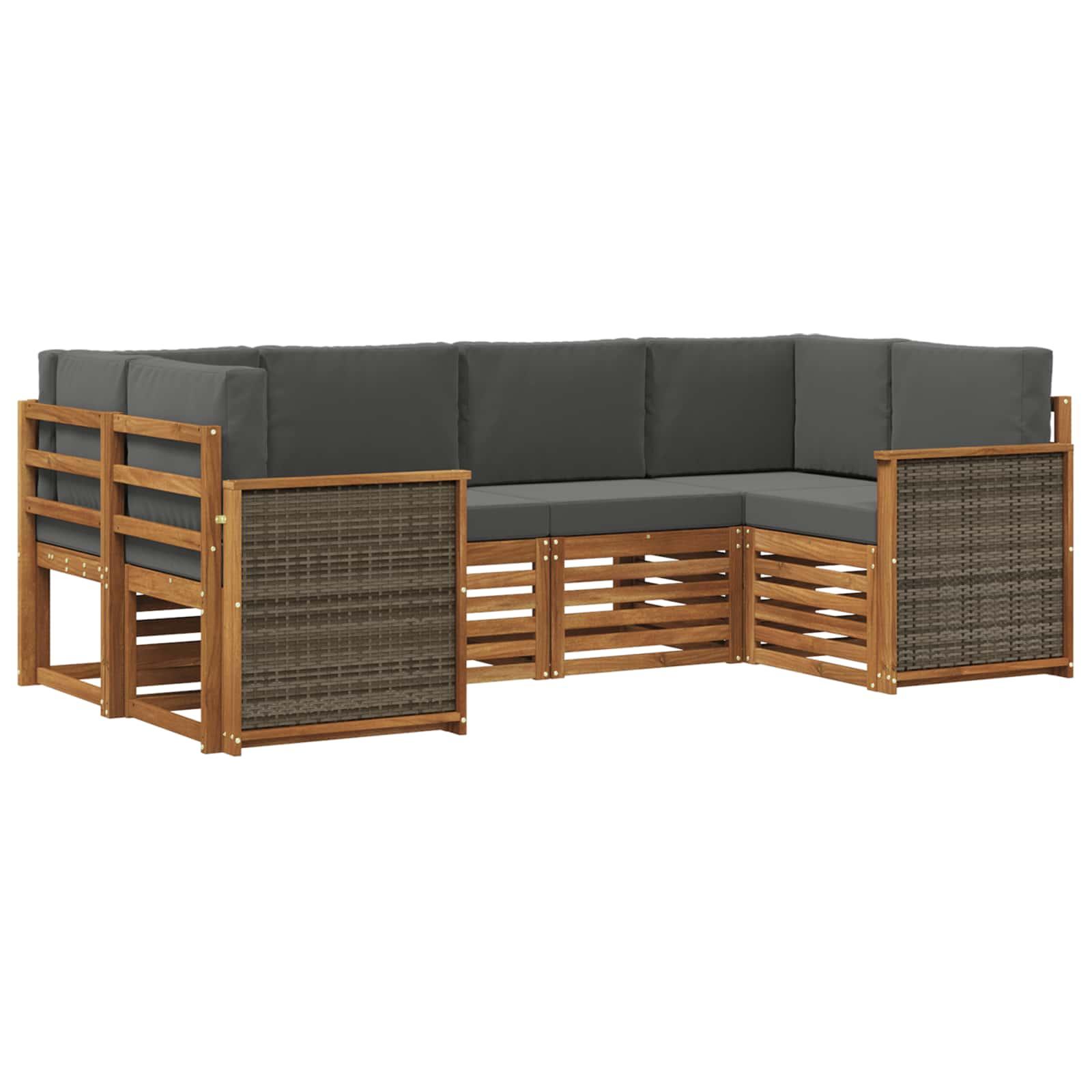 Sektionalsofa sæt til terrasse med puder - 5 dele, naturlig/antracit