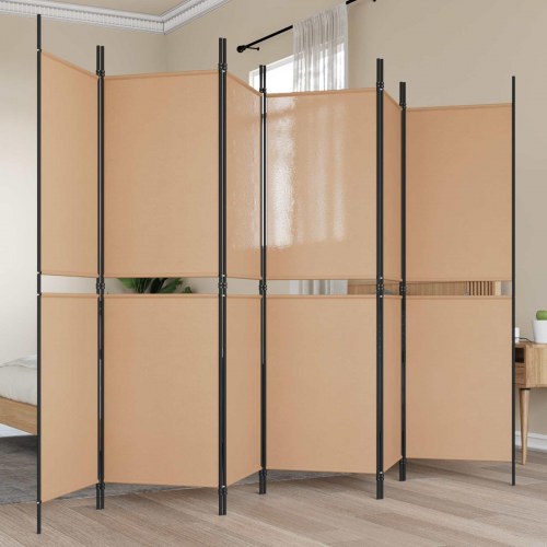 Rumdeler med 6 paneler - beige stof, 300 × 180 cm, foldbar