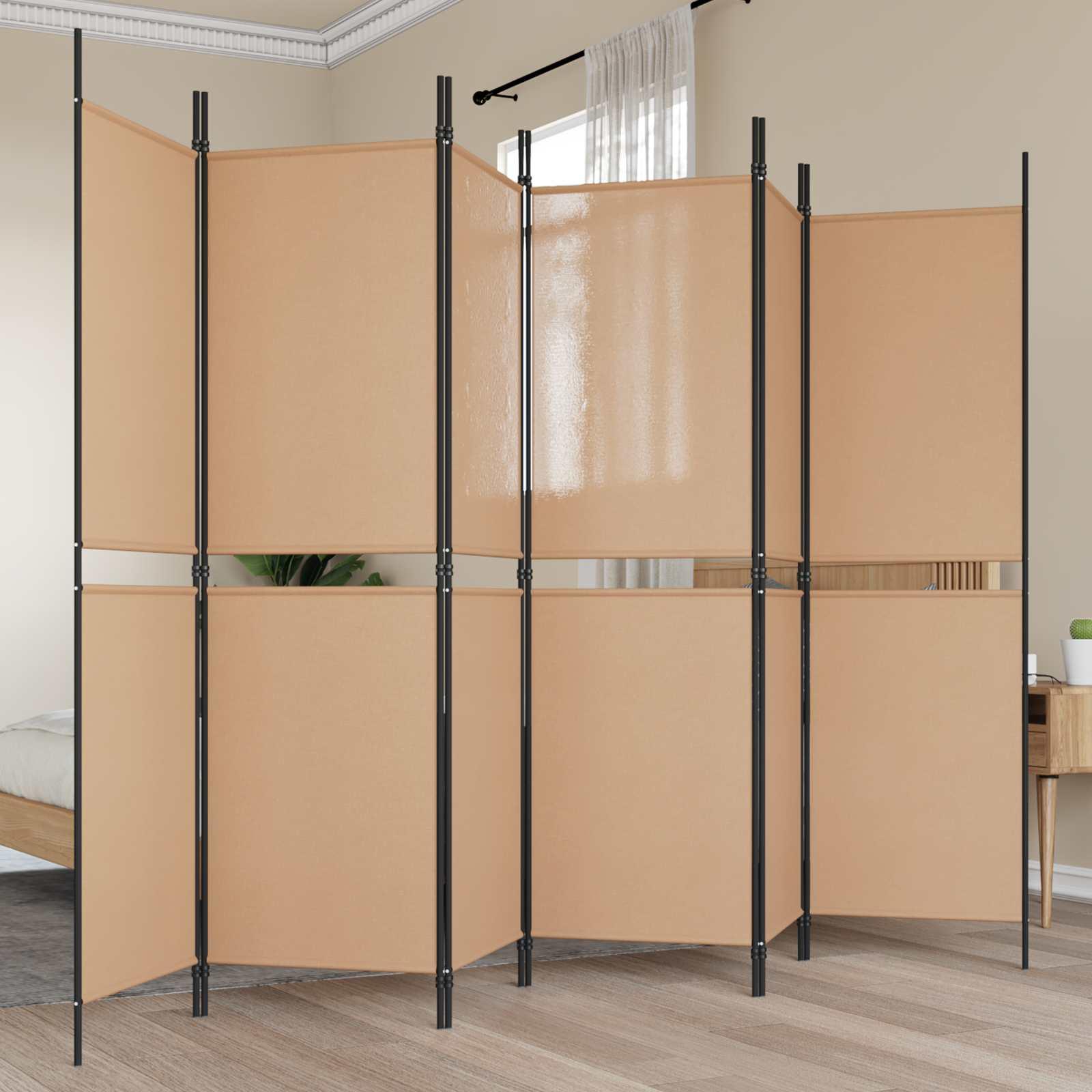 Rumdeler med 6 paneler - beige stof, 300 × 180 cm, foldbar