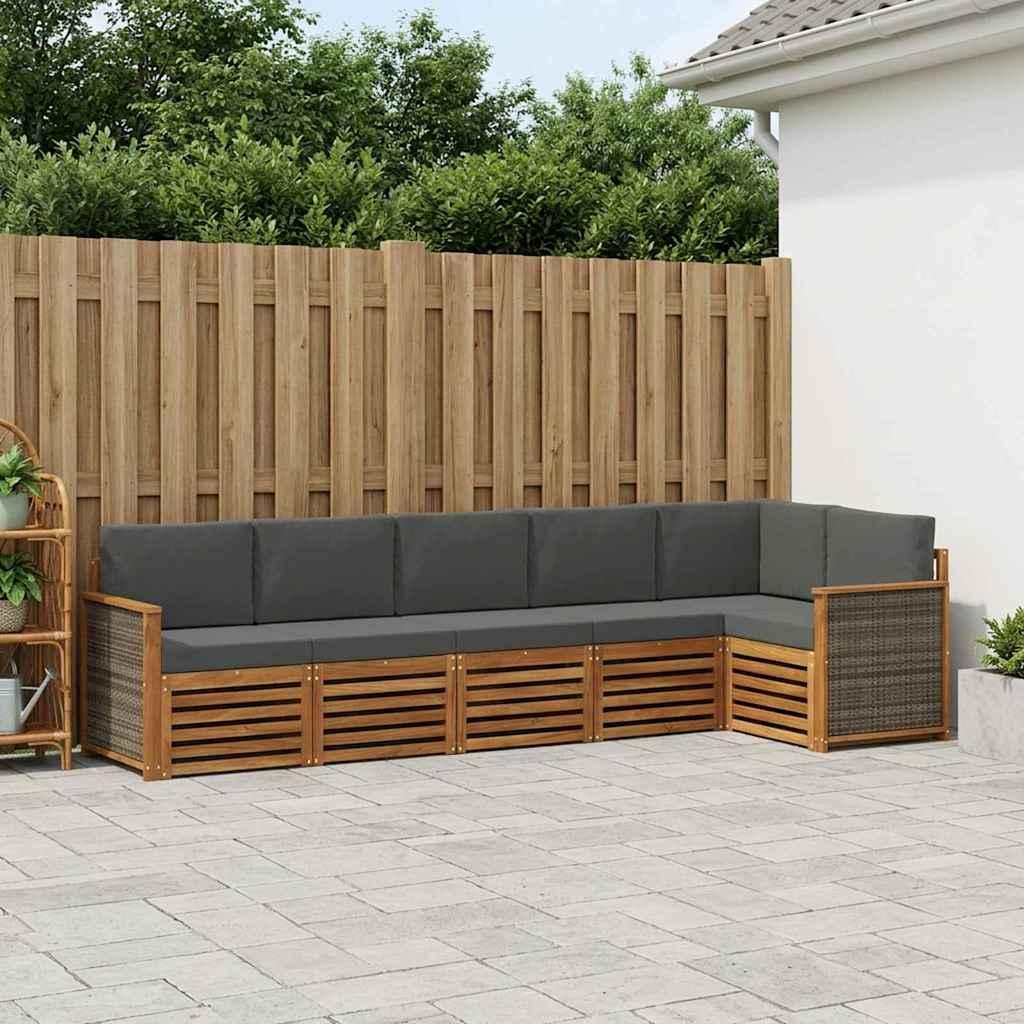 Sektionalsofa sæt til terrasse med puder - naturlig/antracit, 5 dele