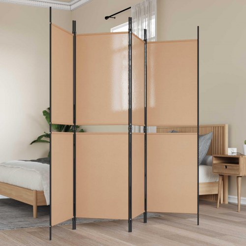 4-panelet rumdeler i stof - beige, 200 × 180 cm, foldbar skillevæg