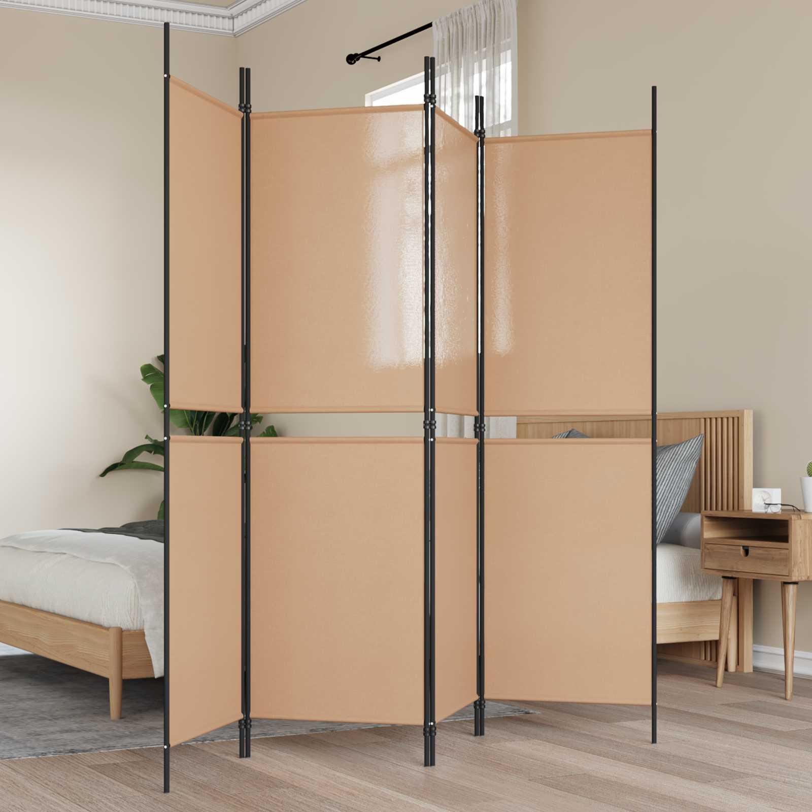 4-panelet rumdeler i stof - beige, 200 × 180 cm, foldbar skillevæg