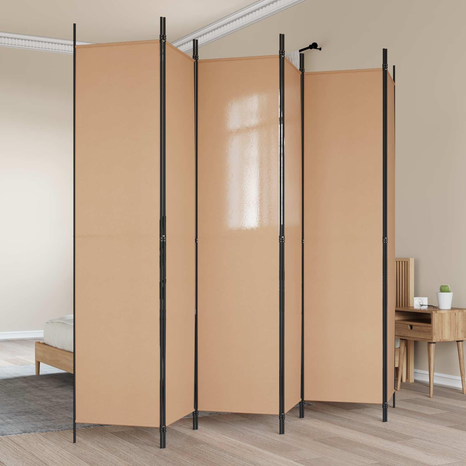 6-panel rumdeler i stof - beige, 300 × 220 cm, foldbar skærmvæg