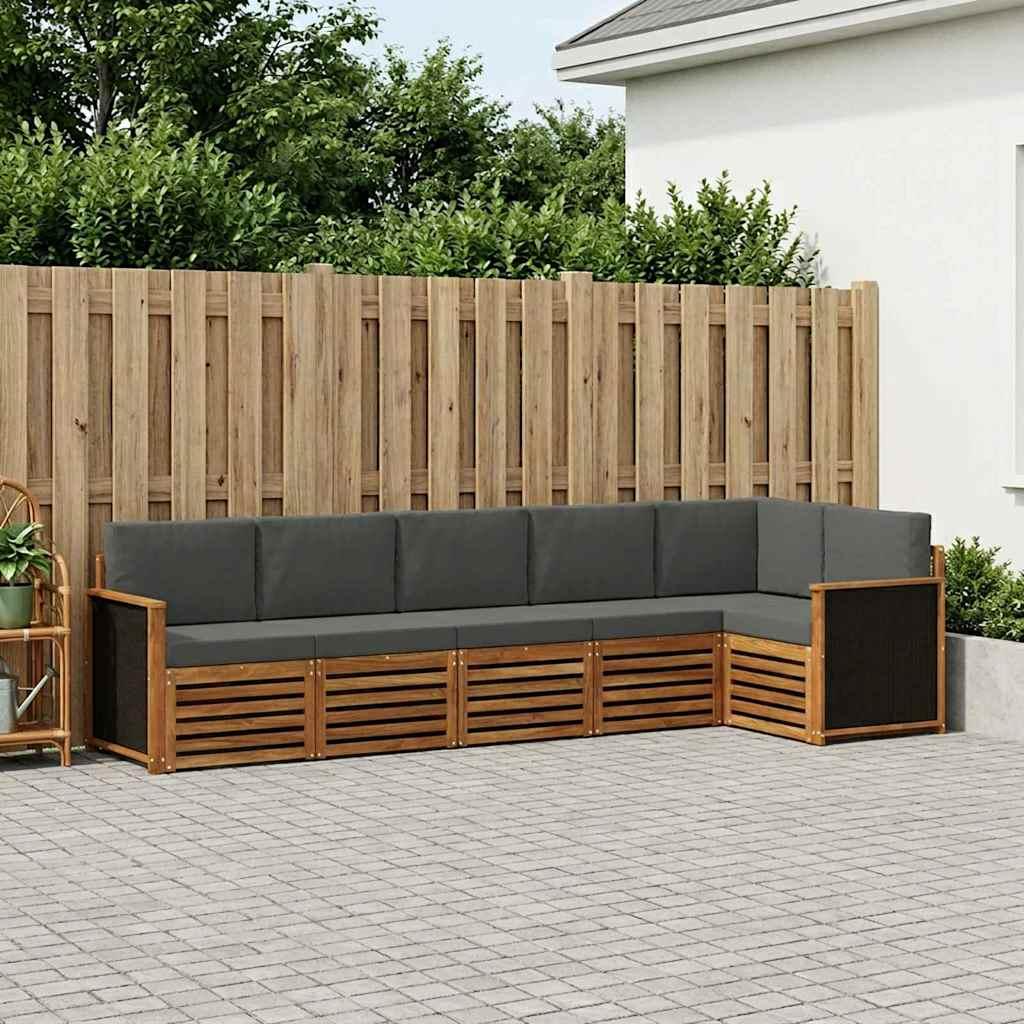 Sektionalsofa sæt til terrasse - 5 dele i massivt akacietræ, naturlig/antracit