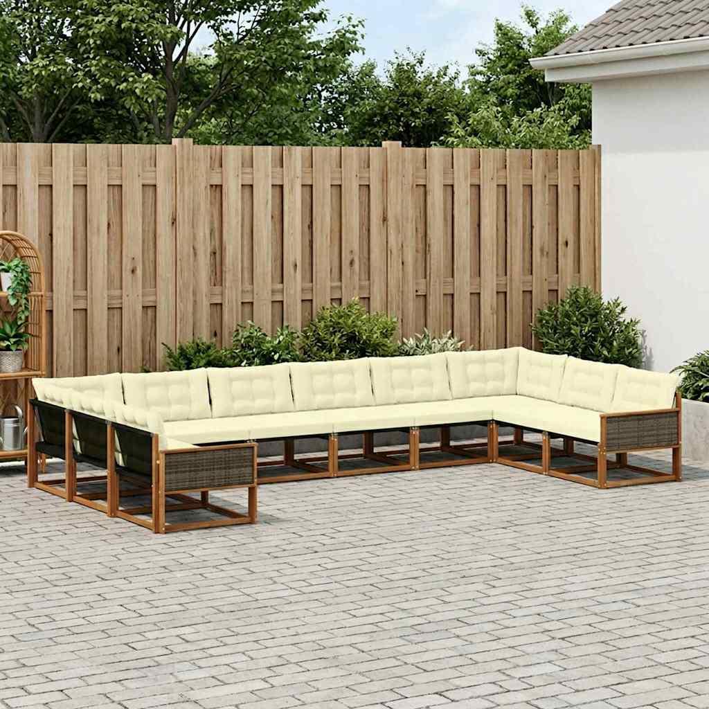 Udendørs Sofagruppe Med Pude 10 Dele - Natur og cremefarvet / Grå rattan