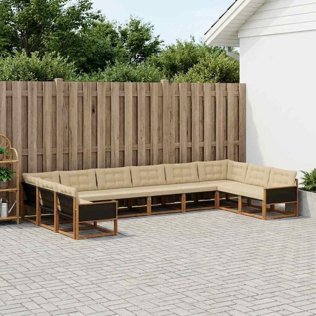 Udendørs Sofagruppe Med Pude 10 Dele - Naturlig og beige / Sort rattan