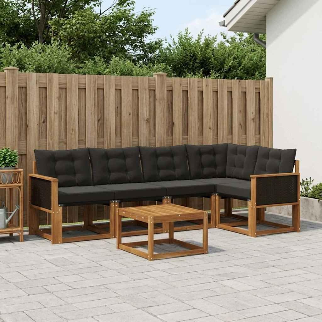 Udendørs Sofagruppe Med Pude 6 Dele - Naturfarvet og sort / Sort rattan