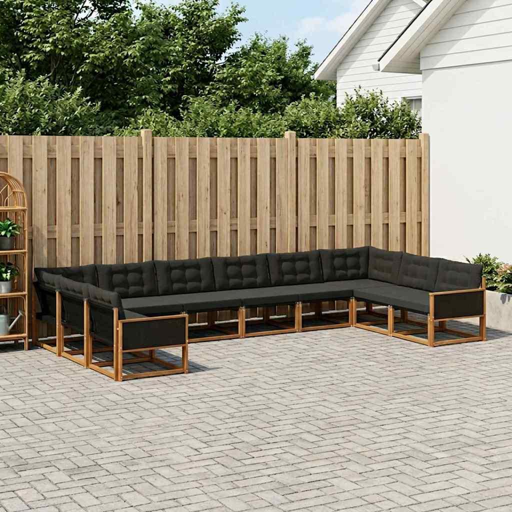 Udendørs Sofagruppe Med Pude 10 Dele - Naturfarvet og sort / Sort rattan