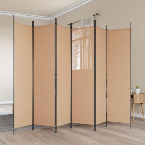 6-panel rumdeler i stof - beige, 300 × 200 cm, sammenklappelig