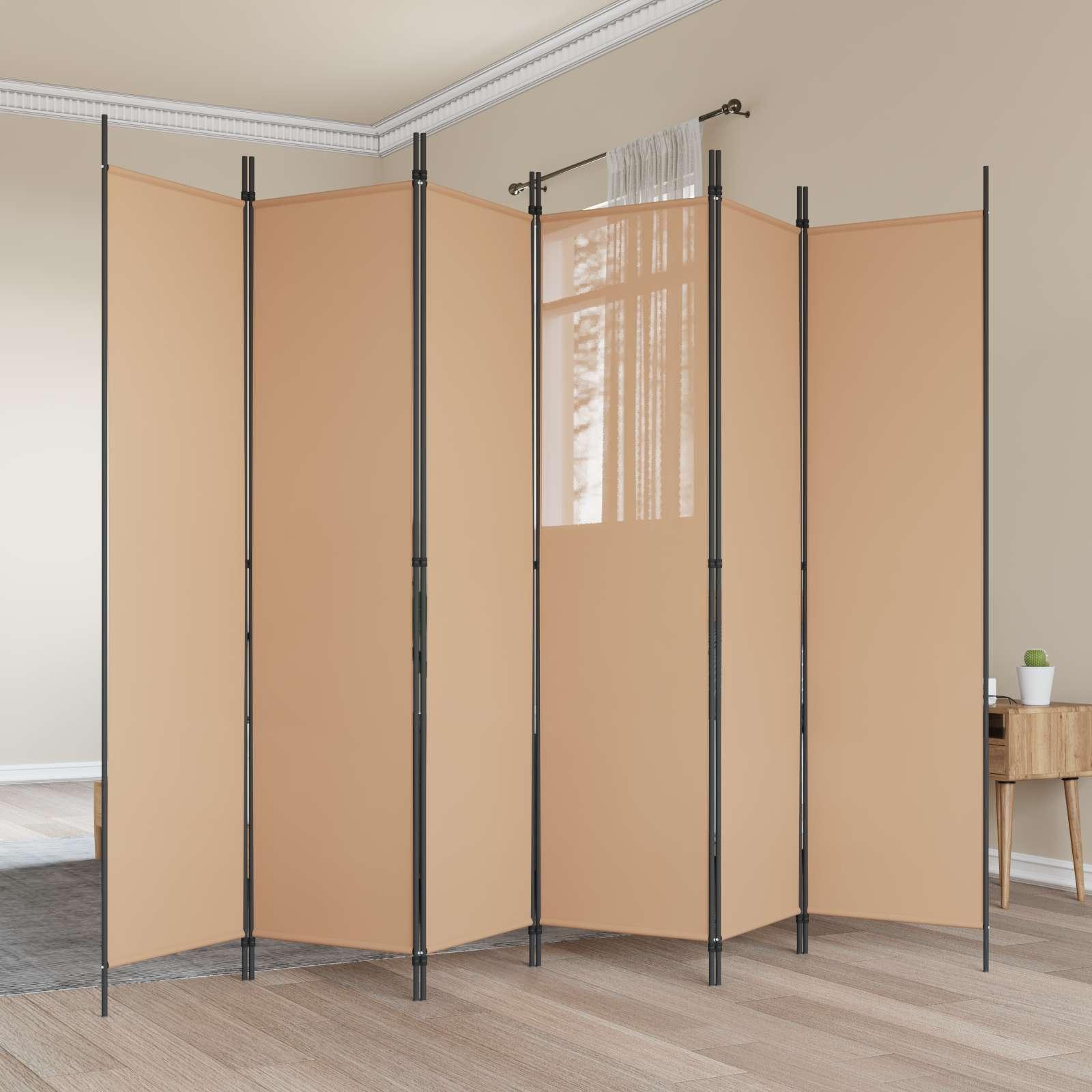 6-panel rumdeler i stof - beige, 300 × 200 cm, sammenklappelig