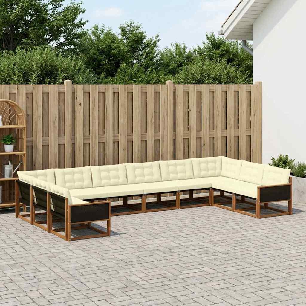 Udendørs Sofagruppe Med Pude 10 Dele - Natur og cremefarvet / Sort rattan