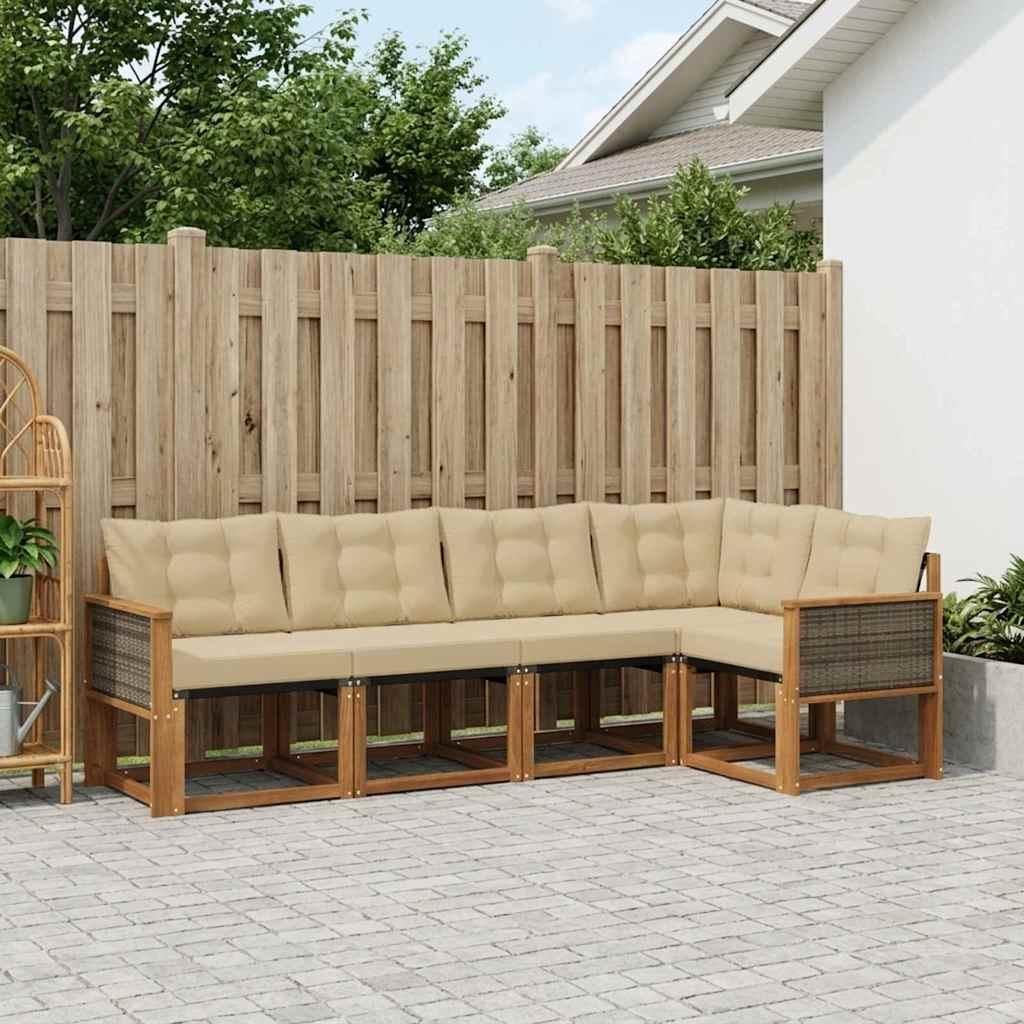 Udendørs Sofagruppe Med Pude 5 Dele - Naturlig og beige / Grå rattan