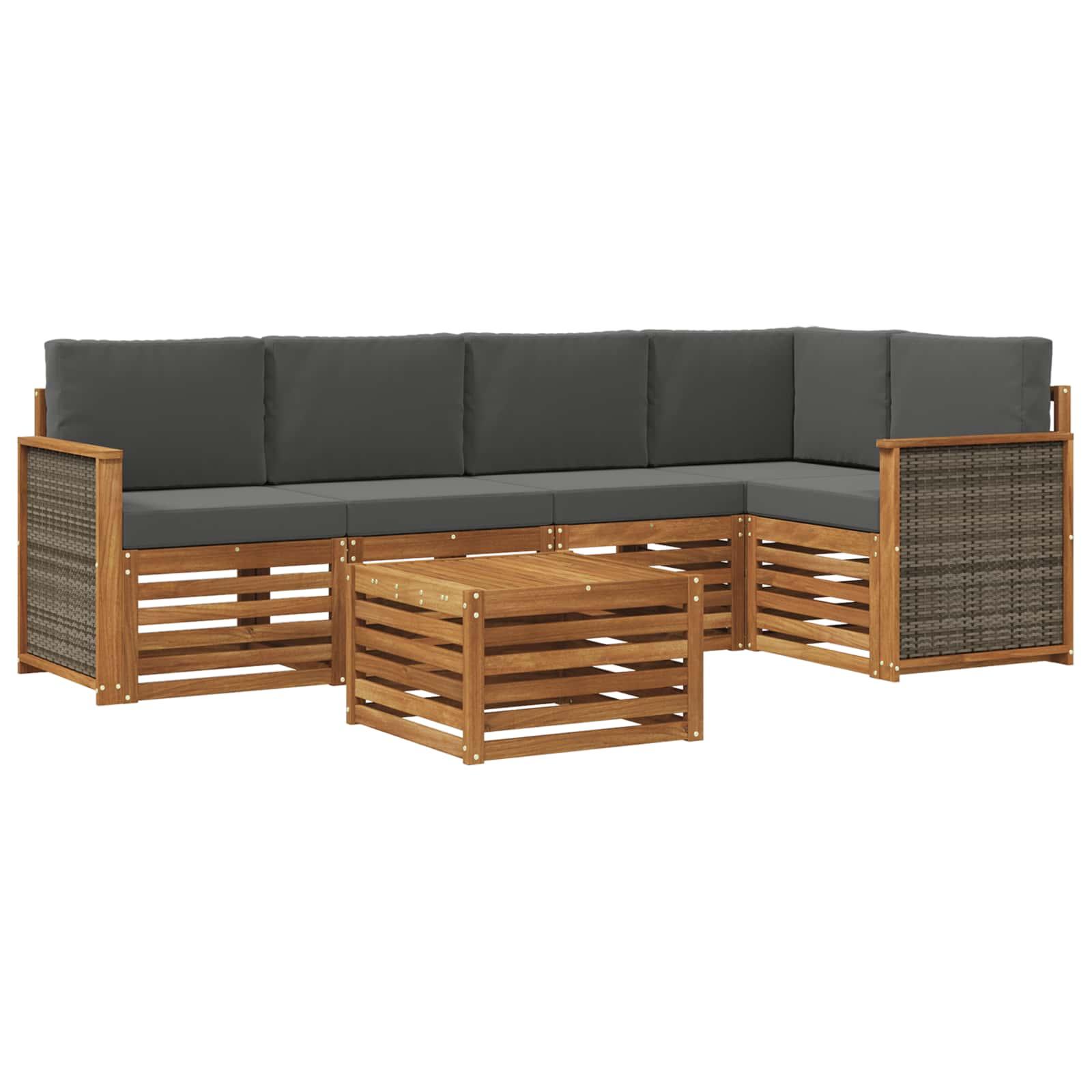 Sektionalsofa sæt til terrasse - 5 dele i akacietræ, naturlig/antracit med puder