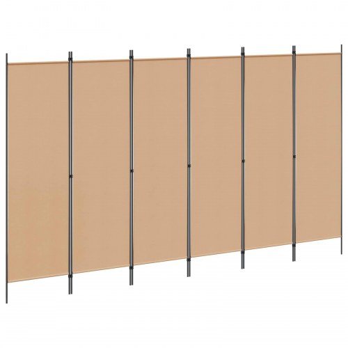 6-panel rumdeler i beige stof - 300 × 180 cm, sammenklappelig skillevæg