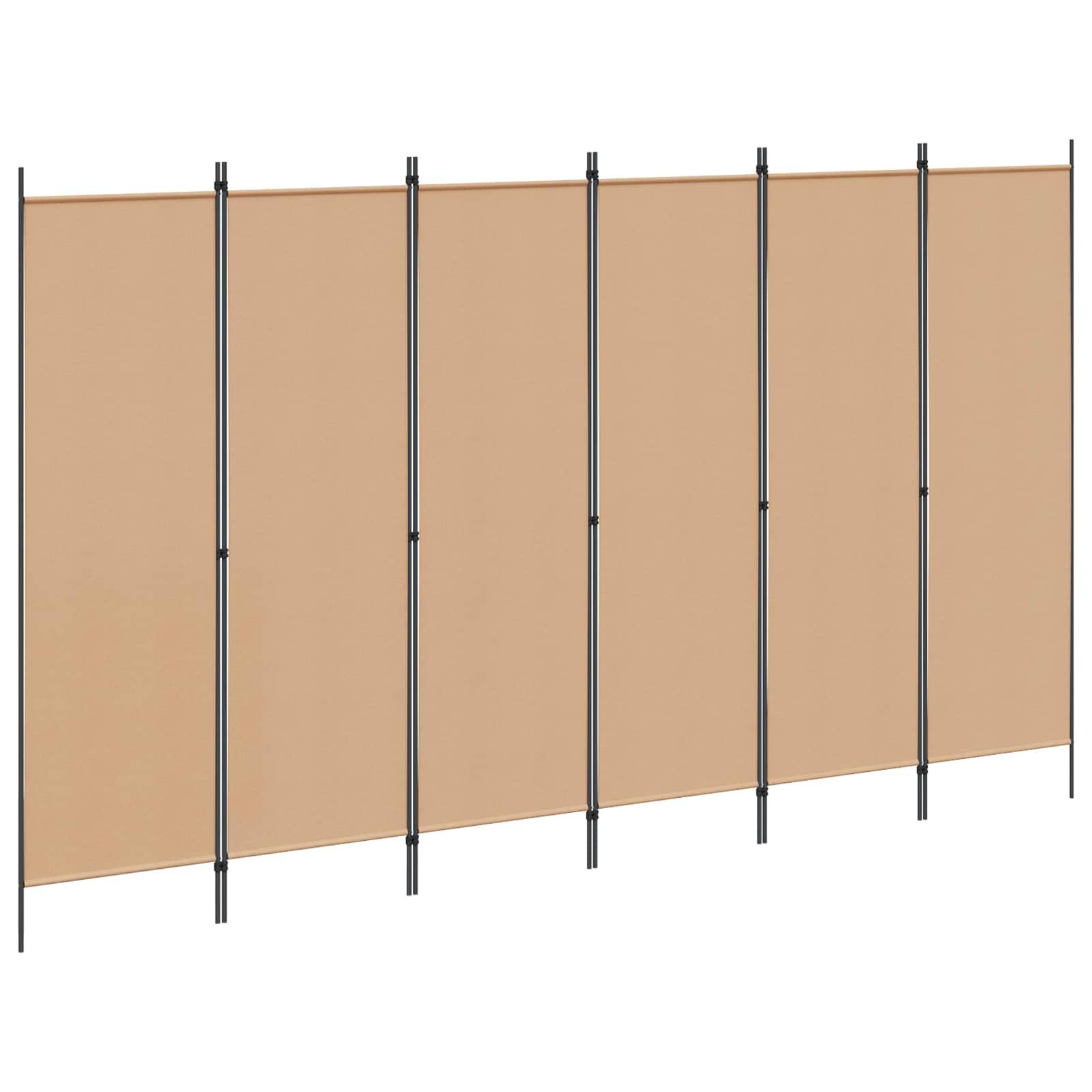 6-panel rumdeler i beige stof - 300 × 180 cm, sammenklappelig skillevæg