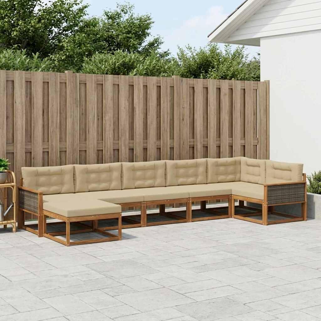 Udendørs sofagruppe i akacietræ med puder, 7 dele - natur/beige