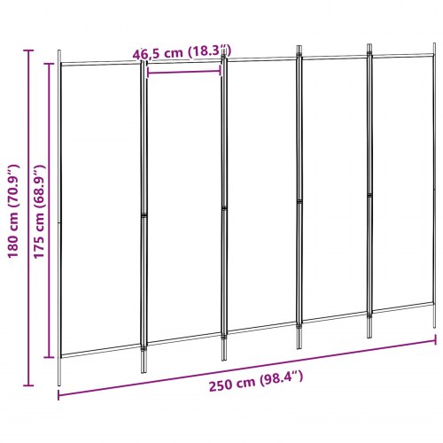 5-panel rumdeler i stof - beige, 250 × 180 cm