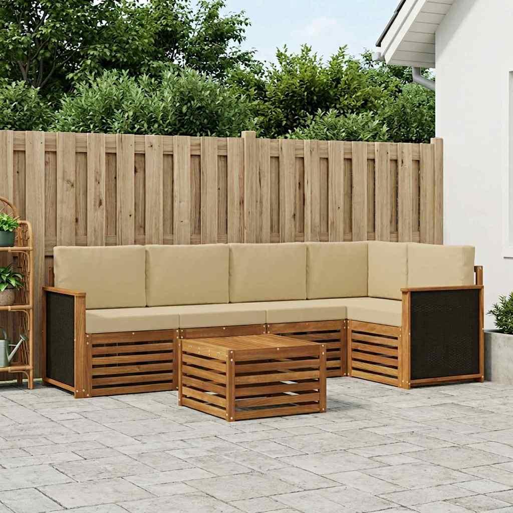 Sektionalsofa sæt til terrasse - 5 dele i naturfarvet akacietræ med polyesterhynder