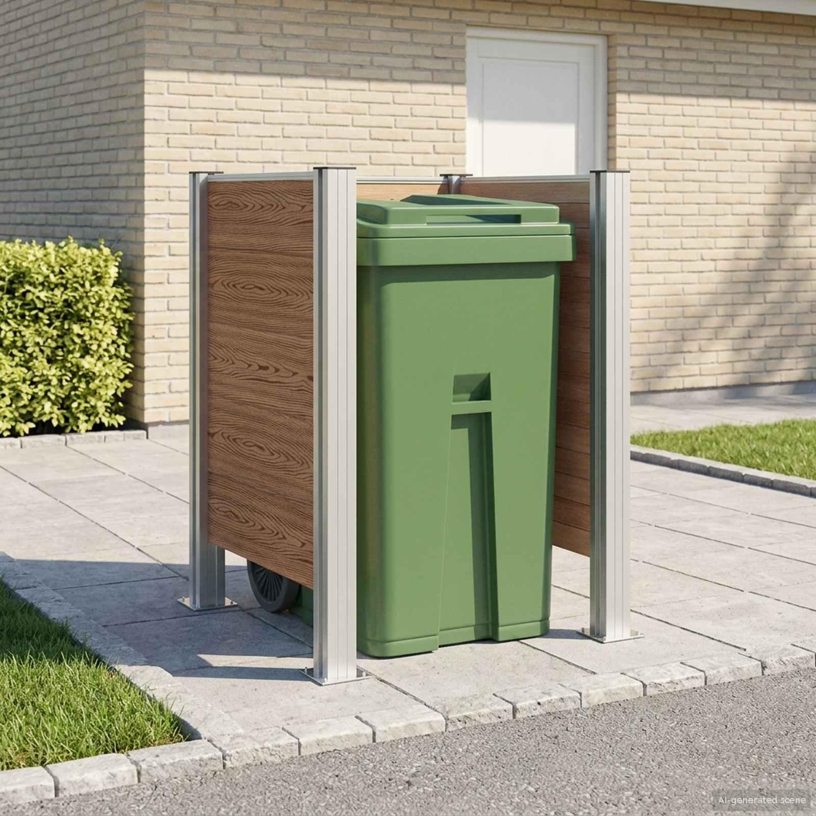 Affaldsbeholderhegn i aluminium og WPC - brun, 85 × 85 × 115 cm