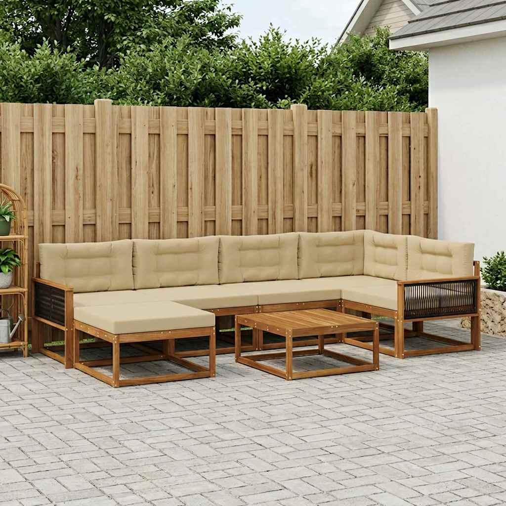 Udendørs Sofagruppe 7 Dele Massivt Akacietræ - Naturlig og beige / Sort reb