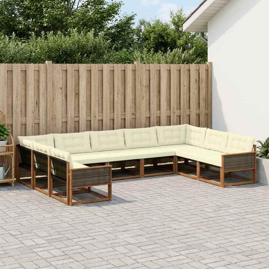 Udendørs Sofagruppe Med Pude 9 Dele - Natur og cremefarvet / Grå rattan
