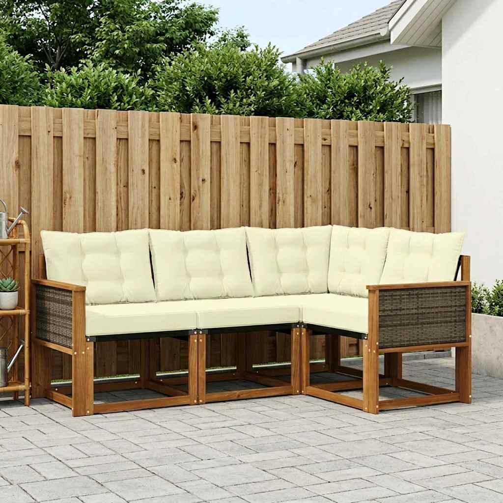 Udendørs Sofagruppe Med Pude 4 Dele - Natur og cremefarvet / Grå rattan