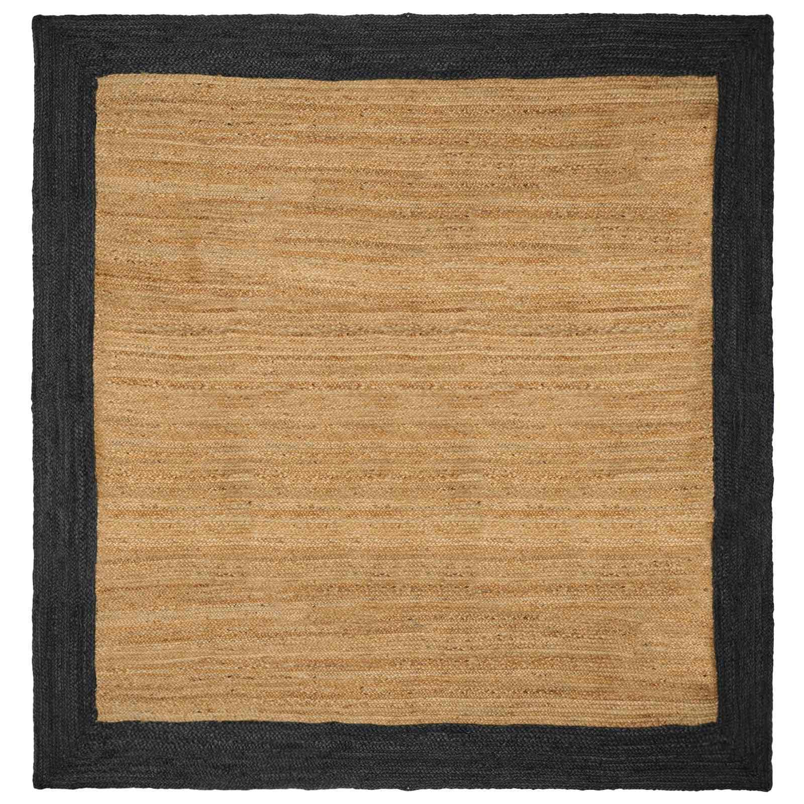 Områdetæppe i jute - mørkegrå kant, 240 × 240 cm