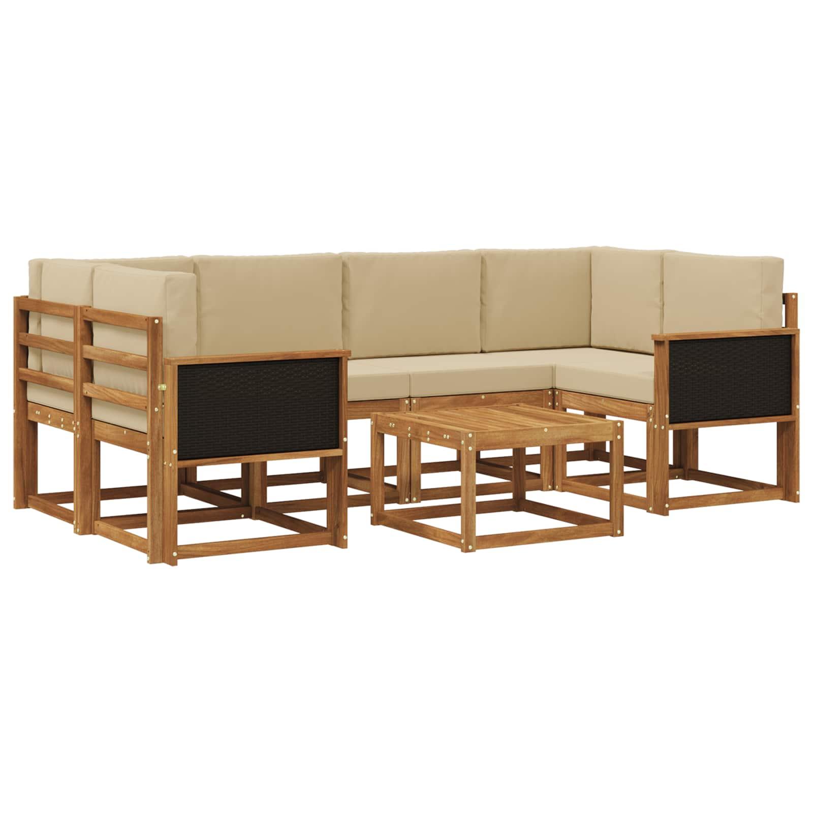 Udendørs Sofagruppe Med Pude 7 Dele - Naturlig og beige / Sort rattan