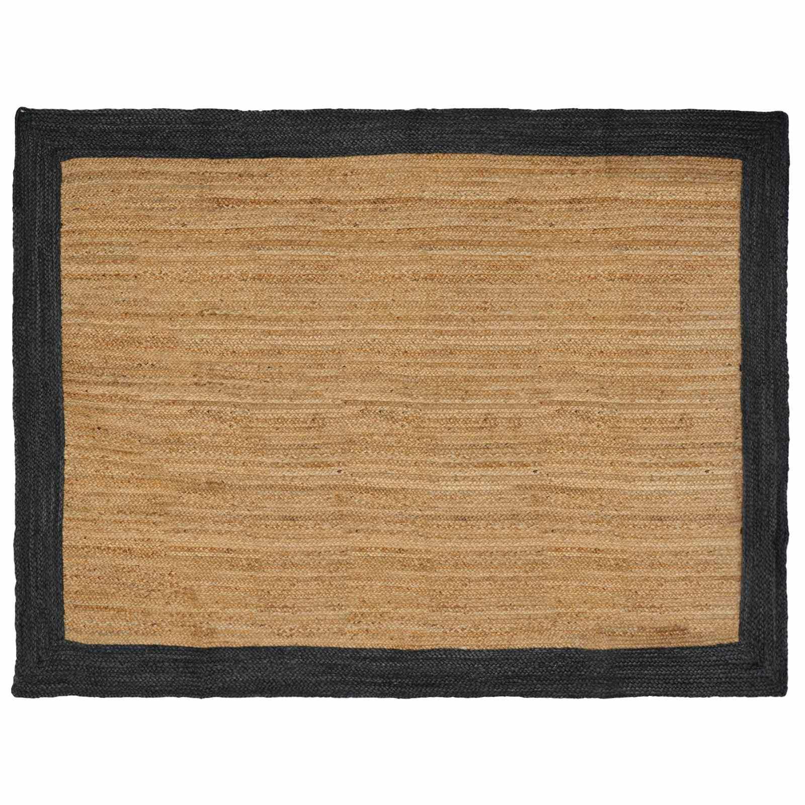 Områdetæppe i jute - mørkegrå kant, 200 × 290 cm
