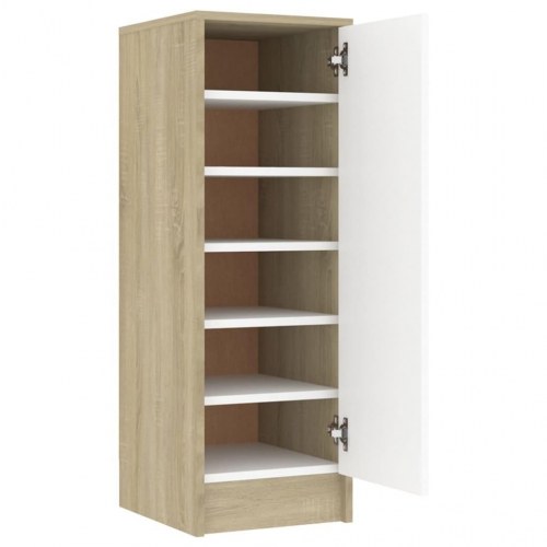 Skoskab 32x35x92 cm spånplade hvid og sonoma-eg