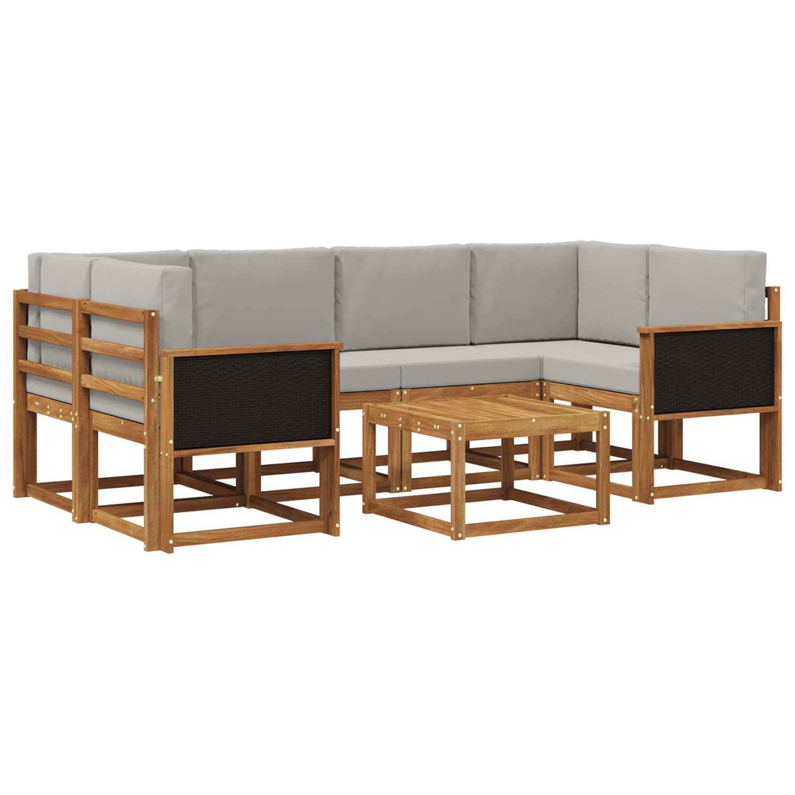 Udendørs Sofagruppe Med Pude 7 Dele - Naturfarvet og lysegrå / Sort rattan