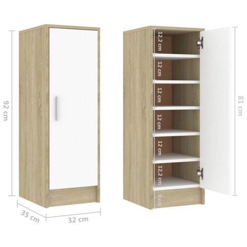 Skoskab 32x35x92 cm spånplade hvid og sonoma-eg