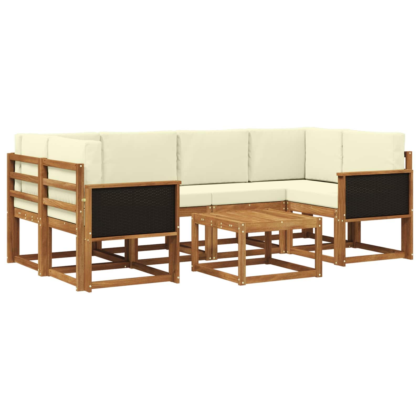 Udendørs Sofagruppe Med Pude 7 Dele - Natur og cremefarvet / Sort rattan