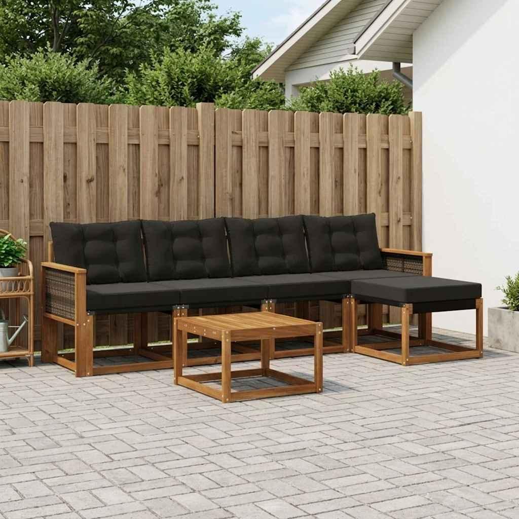 Udendørs Sofagruppe Med Pude 6 Dele - Naturfarvet og sort / Grå rattan