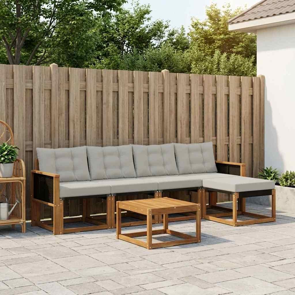Udendørs Sofagruppe Med Pude 6 Dele - Naturfarvet og lysegrå / Sort rattan